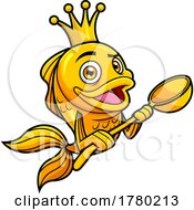 Cartoon Goldfish Mascot King Holding A Ladle