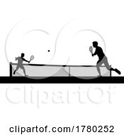 Tennis Men Playing Match Silhouette Players Scene