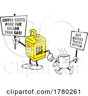 Cartoon Protesting Gas Can And Mug Shot Coffee Moji Mascots by Johnny Sajem
