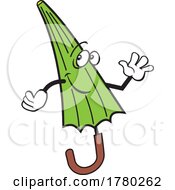 Poster, Art Print Of Cartoon Green Umbrella Mascot Waving
