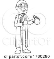 Cartoon Black And White Male Science Teacher Holding A Flask