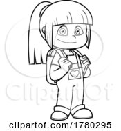 Poster, Art Print Of Cartoon Black And White School Girl Holding Her Backpack Straps