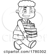 Poster, Art Print Of Cartoon Black And White School Boy Holding Books