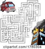 Poster, Art Print Of Cartoon Fire Truck And Burning Building Maze Game