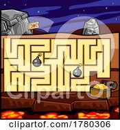 Poster, Art Print Of Cartoon Treasure Chest And Pirate Maze Game