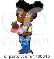 Poster, Art Print Of Cartoon School Girl Holding A Bouquet Of Flowers