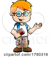 Cartoon School Boy Holding A Book And Presenting by Hit Toon