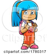 Poster, Art Print Of Cartoon School Girl Holding Her Backpack Straps