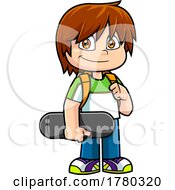 Cartoon School Boy Holding A Skateboard
