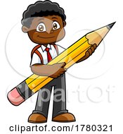 Cartoon School Boy Holding A Giant Pencil