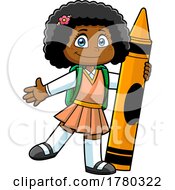 Cartoon School Girl With A Giant Crayon