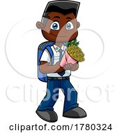 Poster, Art Print Of Cartoon School Boy Holding A Boquet