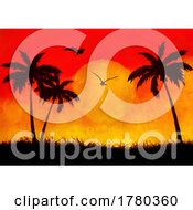 Poster, Art Print Of Hand Painted Tropical Palm Tree Landscape