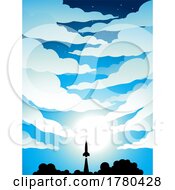 Poster, Art Print Of Rocket Launch Silhouette Over A Blue Cloudy Sky