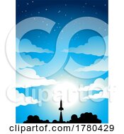 Poster, Art Print Of Rocket Launch Silhouette Over A Blue Starry Sky