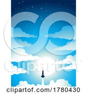 Poster, Art Print Of Rocket Launch Over A Cloudy And Starry Blue Sky