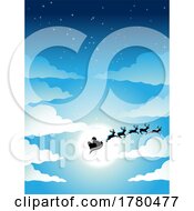 Silhouetted Magic Flying Christmas Reindeer And Santas Sleigh Agaisnt Moon