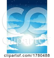 Poster, Art Print Of Cloudy Blue Night Sky With Bright Moon Light