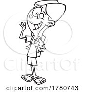 Cartoon Black And White Girl Wearing A Backpack And Waving
