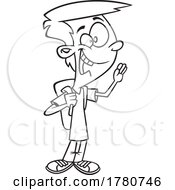 Cartoon Black And White Boy Wearing A Backpack And Waving