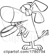 Cartoon Black And White Dog Beggar With A Bowl In His Mouth