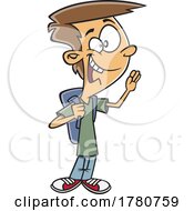 Cartoon Boy Wearing A Backpack And Waving