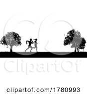 Silhouette Runners Jogging Or Running In The Park