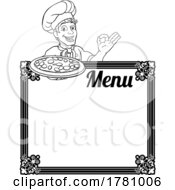 Poster, Art Print Of Pizza Chef Cook Cartoon Man Menu Sign Background