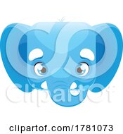 Poster, Art Print Of Blue Elephant Kawaii Square Animal Face Emoji Icon Button Avatar