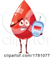 Blood Drop Mascot Holding A Diabetes Glucometer