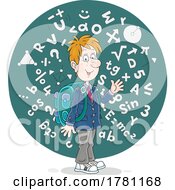 Poster, Art Print Of Cartoon Male Student And A Circle Of Mathematical Formulas