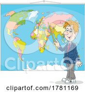 Cartoon Male Student Pointing On A Map