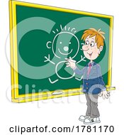 Poster, Art Print Of Cartoon Male Student Drawing On A Chalkboard