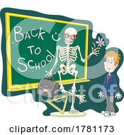 Cartoon Male Student And Skeleton With A Back To School Chalkboard