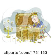Poster, Art Print Of Cartoon King Digging In A Treasure Chest