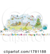 Poster, Art Print Of Merry Christmas And Happy New Year Greeting With A Messy Party Aftermath Scene