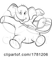 Poster, Art Print Of Cartoon Black And White Cute Baby Elephant With A Bag