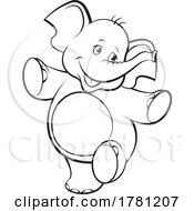Poster, Art Print Of Cartoon Black And White Cute Baby Elephant Dancing Or Walking Upright