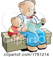 Teddy Bear Dad Reading A Book To His Cub by Lal Perera