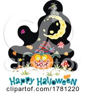 Poster, Art Print Of Jackolantern Crow And Moon With Happy Halloween Text