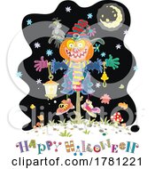 Poster, Art Print Of Jackolantern Scarecrow Raven And Moon With Happy Halloween Text