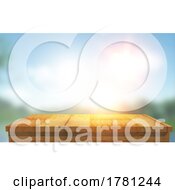 Poster, Art Print Of 3d Light Wood Table Looking Out To A Defocussed Sunny Landscape