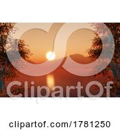 Poster, Art Print Of 3d Autumn Landscape With Sunset Sky