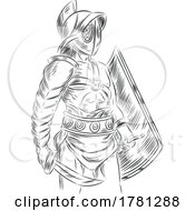Sketch Of Roman Gladiator Soldier With Sword And Shield