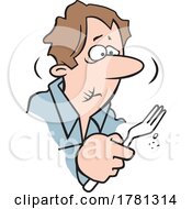 Cartoon Man Holding A Fork And Eating Something Gross