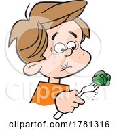 Cartoon Boy Holding A Brussels Sprout On A Fork And Looking Grossed Out