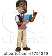 Poster, Art Print Of Cartoon Male Teacher Reading From A Book