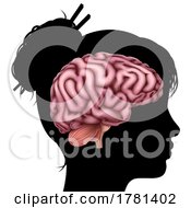 Poster, Art Print Of Woman Head In Silhouette Profile With Brain Concept
