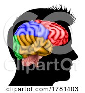 Poster, Art Print Of Man Head In Silhouette Profile With Brain Concept