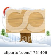 Poster, Art Print Of Santa Hat Christmas Cartoon Wooden Sign